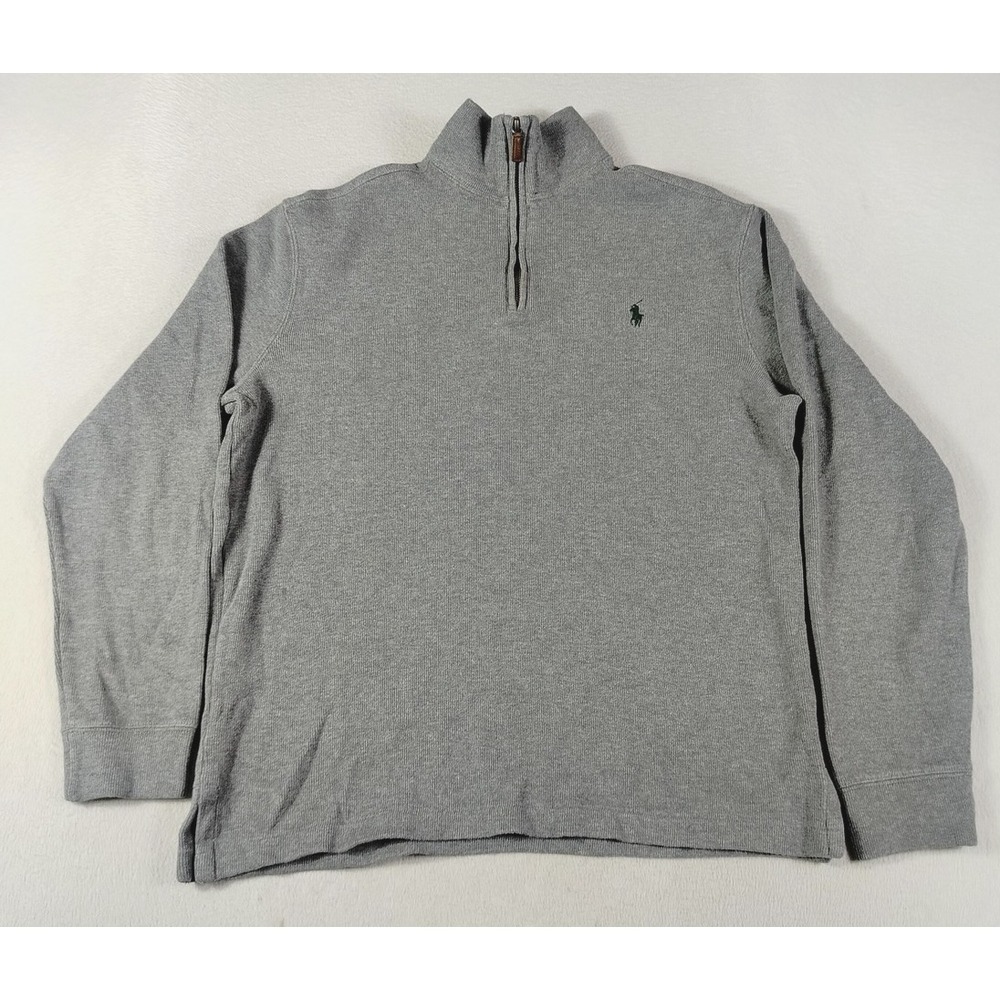 Vintage Polo Ralph Lauren Sweater Mens Medium Gray Cotton 1/4 Zip Mock Neck Pony
